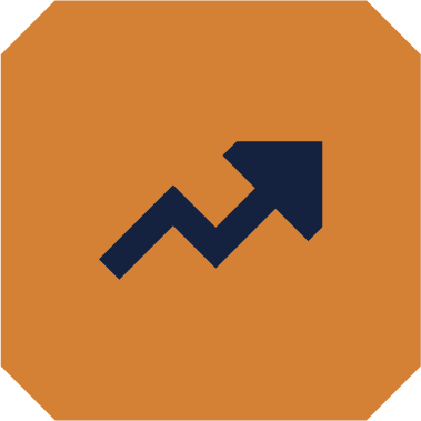 A black upward trending arrowgraph on an orange background.