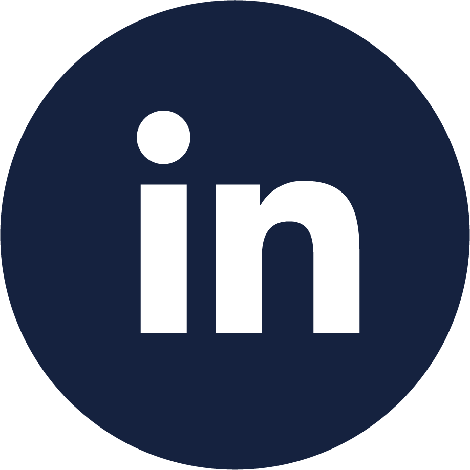 The image is a circular logo with a dark blue background and the white lowercase letters 'in' in the center, representing the LinkedIn logo.