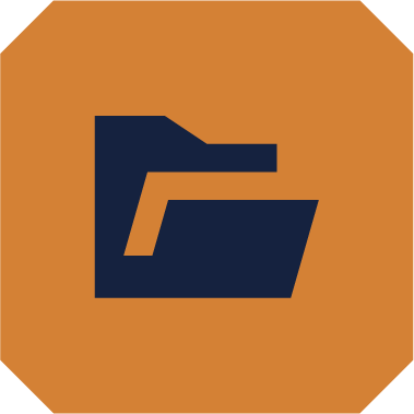 Icon of a folder with a folded corner on an orange octagonal background.